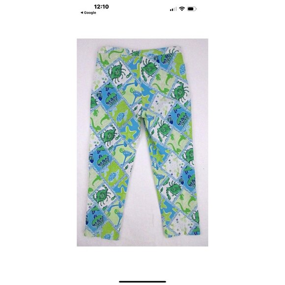Lilly Pulitzer Vintage White Label Skinny Crop Pants Starboard Patch Sz 10 - Picture 1 of 5